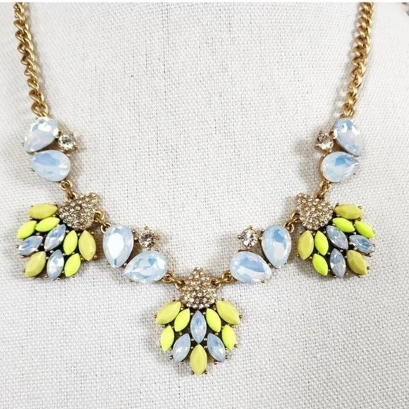 J. Crew Floral Yellow Multi Stone Statement Gold Tone Rhinestones # 243 - Picture 5 of 9